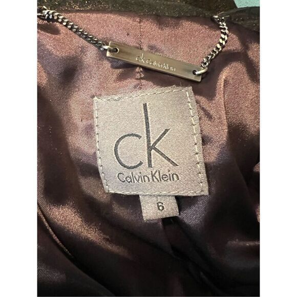 CK Calvin Klein Leather? Black & Gold Women’s Jacket w/Pockets Moto Style Size 6 - Picture 7 of 8